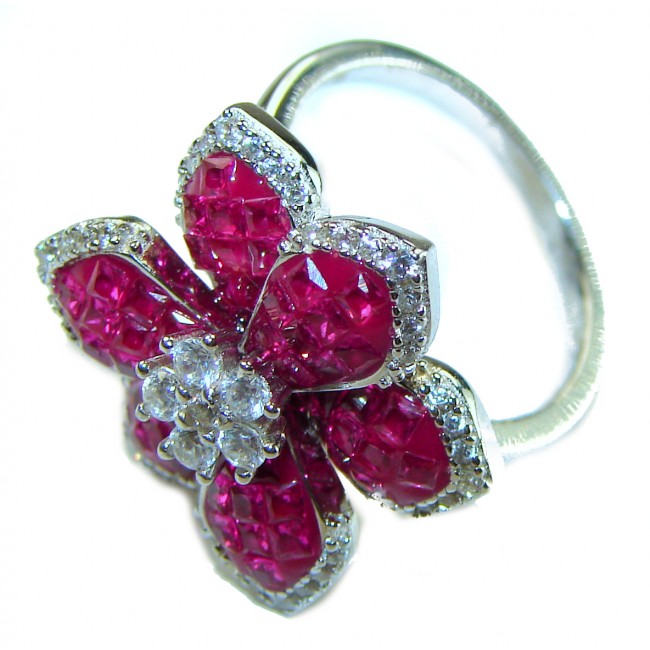 Luxurious Flower 16.5 carat natural Ruby .925 Sterling Silver handcrafted Ring size 6