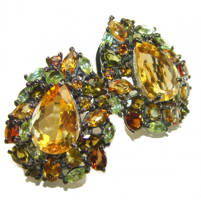 Olivia - Exclusive 11.2 carat authentic Citrine black rhodium over .925 Sterling Silver handmade Earrings