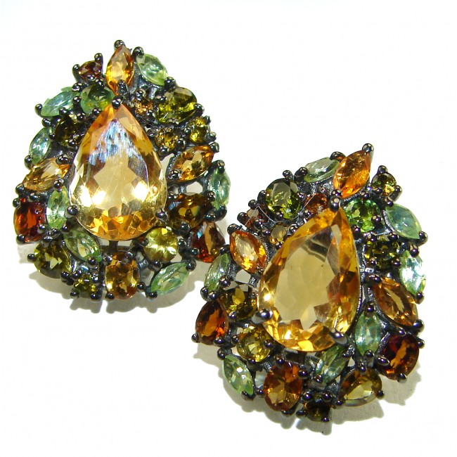 Olivia - Exclusive 11.2 carat authentic Citrine black rhodium over .925 Sterling Silver handmade Earrings