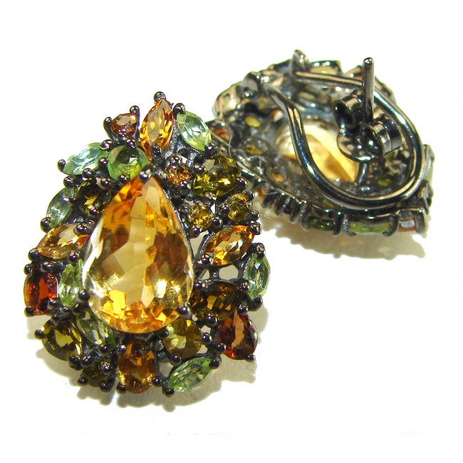 Olivia - Exclusive 11.2 carat authentic Citrine black rhodium over .925 Sterling Silver handmade Earrings