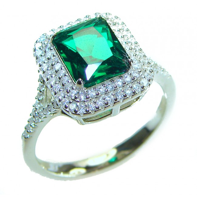 Gabriella Luxurious 7.6 carat Emerald .925 Sterling Silver handcrafted Ring s. 8 3/4