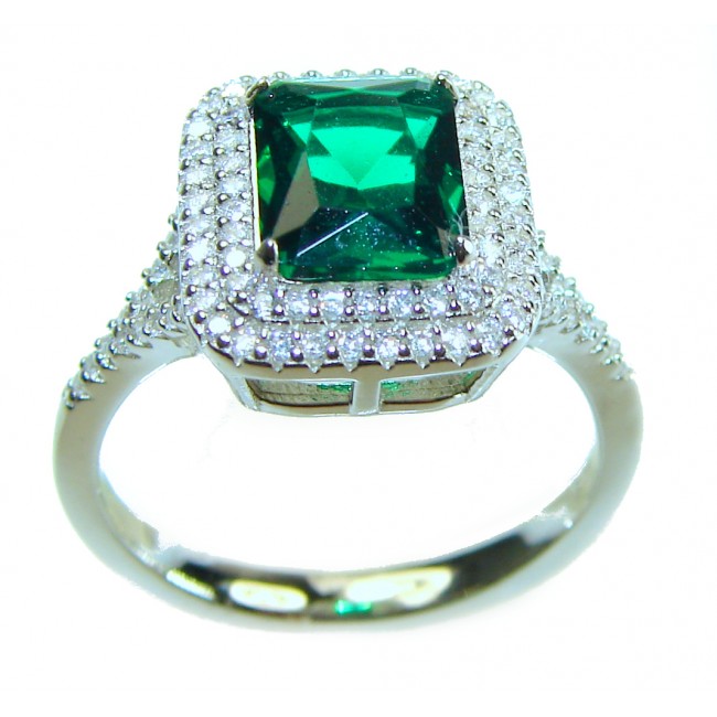 Gabriella Luxurious 7.6 carat Emerald .925 Sterling Silver handcrafted Ring s. 8 3/4