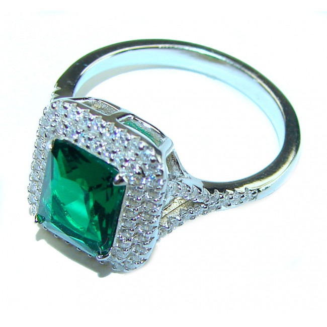 Gabriella Luxurious 7.6 carat Emerald .925 Sterling Silver handcrafted Ring s. 8 3/4