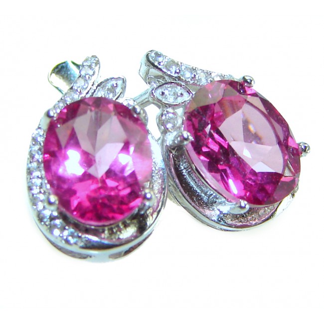 Magnificent Blooming Orchid 8.5 carat Pink Sapphire .925 Sterling Silver handcrafted Earrings