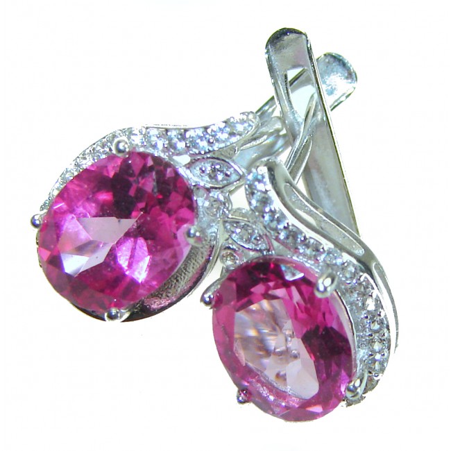 Magnificent Blooming Orchid 8.5 carat Pink Sapphire .925 Sterling Silver handcrafted Earrings