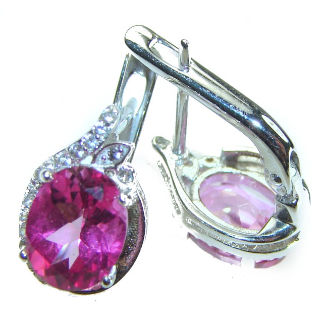 Magnificent Blooming Orchid 8.5 carat Pink Sapphire .925 Sterling Silver handcrafted Earrings