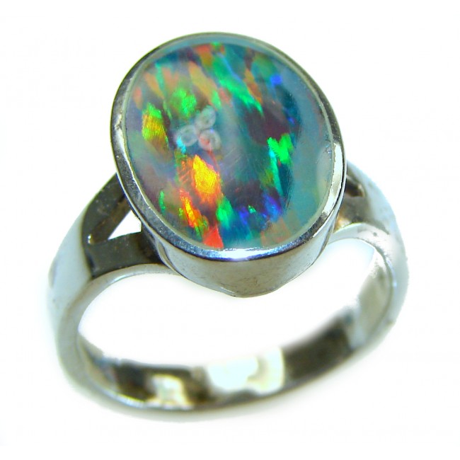 Endless Beauty Genuine 7.2 carat Doublet Australian Opal .925 Sterling Silver handmade Ring size 6