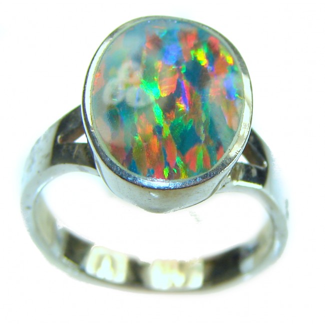 Endless Beauty Genuine 7.2 carat Doublet Australian Opal .925 Sterling Silver handmade Ring size 6