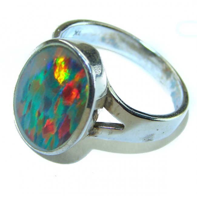 Endless Beauty Genuine 7.2 carat Doublet Australian Opal .925 Sterling Silver handmade Ring size 6