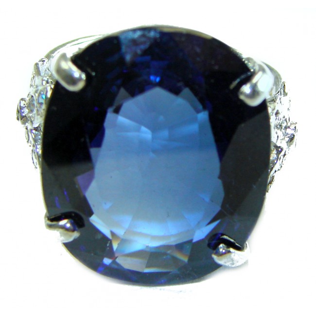 Alexandria 21.8 carat London Blue Topaz .925 Sterling Silver handcrafted Ring size 7 ./4