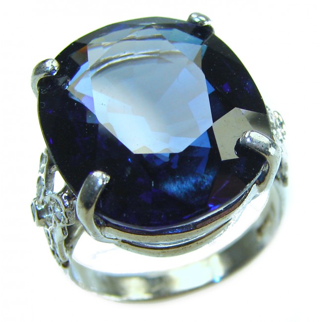 Alexandria 21.8 carat London Blue Topaz .925 Sterling Silver handcrafted Ring size 7 ./4