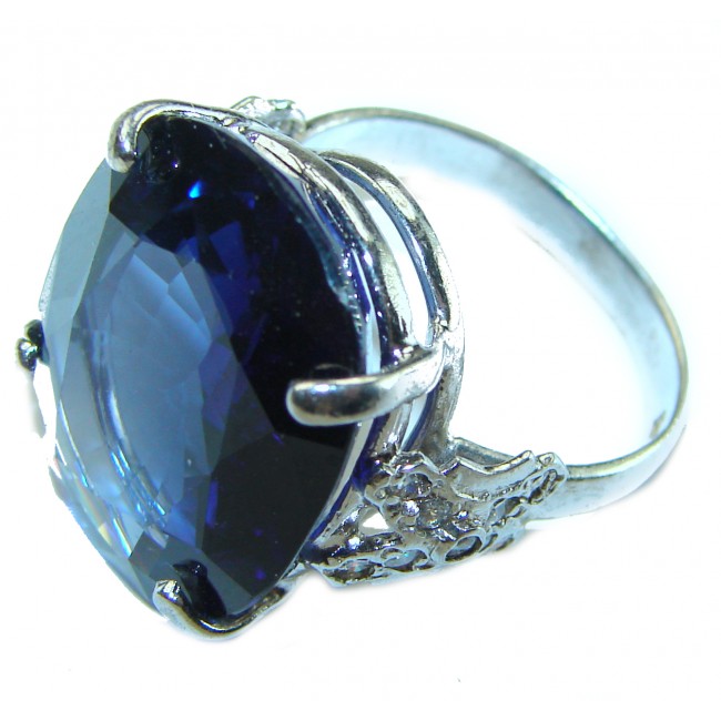 Alexandria 21.8 carat London Blue Topaz .925 Sterling Silver handcrafted Ring size 7 ./4