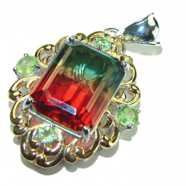 Luxurious 10.6 carat Red Tourmaline 14K Gold over .925 Sterling Silver handmade Pendant