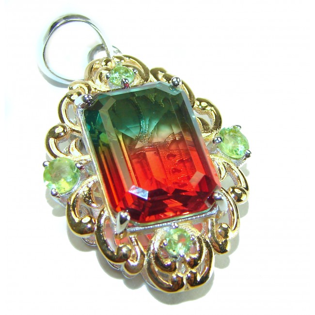 Luxurious 10.6 carat Red Tourmaline 14K Gold over .925 Sterling Silver handmade Pendant