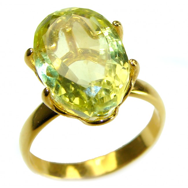 11.8 carat Genuine Lemon Quartz 14K Gold over .925 Sterling Silver handcrafted ring size 7 1/4