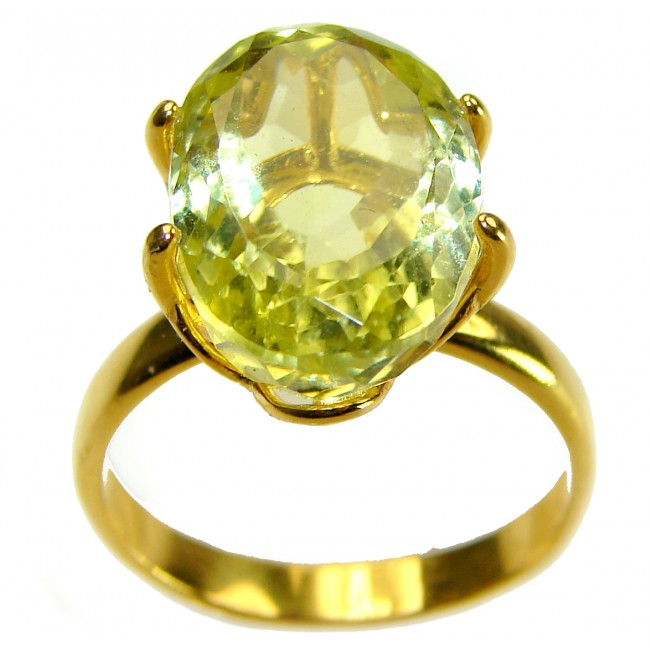 11.8 carat Genuine Lemon Quartz 14K Gold over .925 Sterling Silver handcrafted ring size 7 1/4