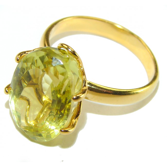 11.8 carat Genuine Lemon Quartz 14K Gold over .925 Sterling Silver handcrafted ring size 7 1/4