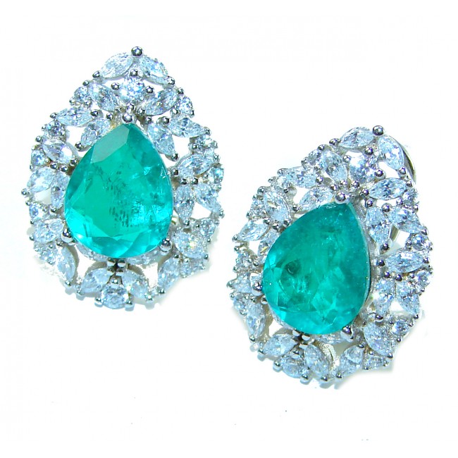 Gabriella Luxurious pear cut 7.6 carat Emerald .925 Sterling Silver handcrafted earrings