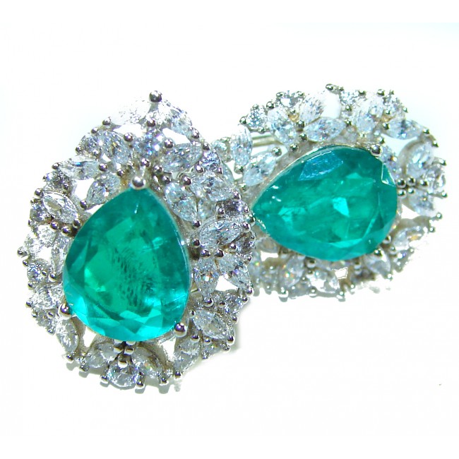 Gabriella Luxurious pear cut 7.6 carat Emerald .925 Sterling Silver handcrafted earrings