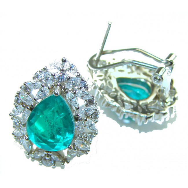 Gabriella Luxurious pear cut 7.6 carat Emerald .925 Sterling Silver handcrafted earrings