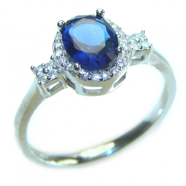 Luxurious 3.2 carat Sapphire .925 Sterling Silver handcrafted Ring size 8 1/4