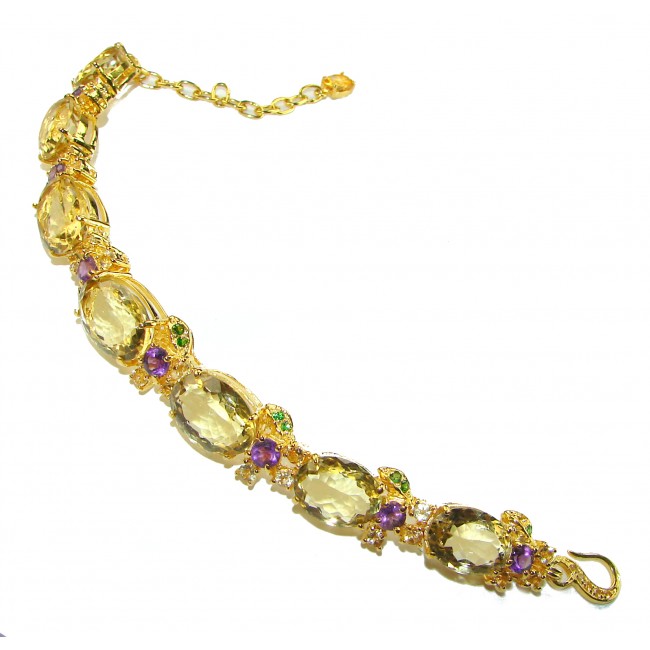 Bernadette Italy made Luxurious 142.5 carat Lemon Quartz Tourmaline 18K Gold over .925 Sterling Silver handcrafted Bracelet