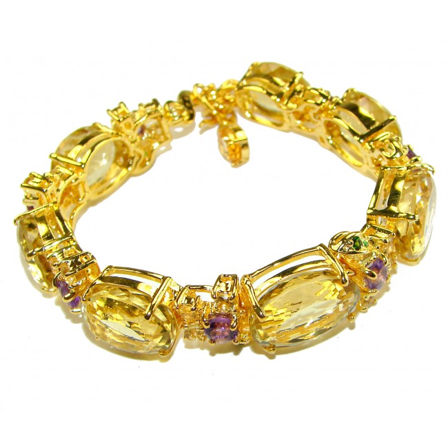 Bernadette Italy made Luxurious 142.5 carat Lemon Quartz Tourmaline 18K Gold over .925 Sterling Silver handcrafted Bracelet