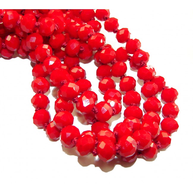 Sublime 80 inches long Red Fossilized Coral handmade Necklace