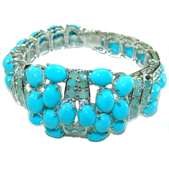 121.5 carat Sleeping Beauty Turquoise and Emerald .925 Sterling Silver handcrafted bracelet