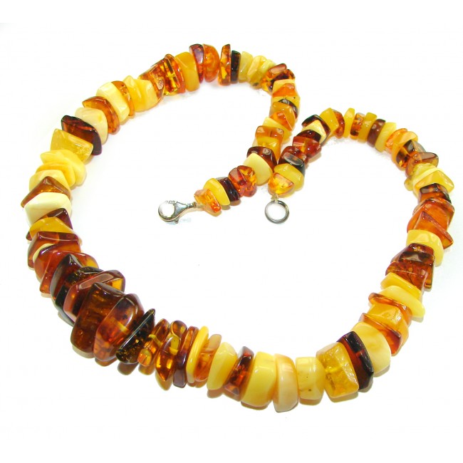 Dazzling vintage natural Baltic Amber butterscotch .925 Sterling Silver handcrafted Large necklace