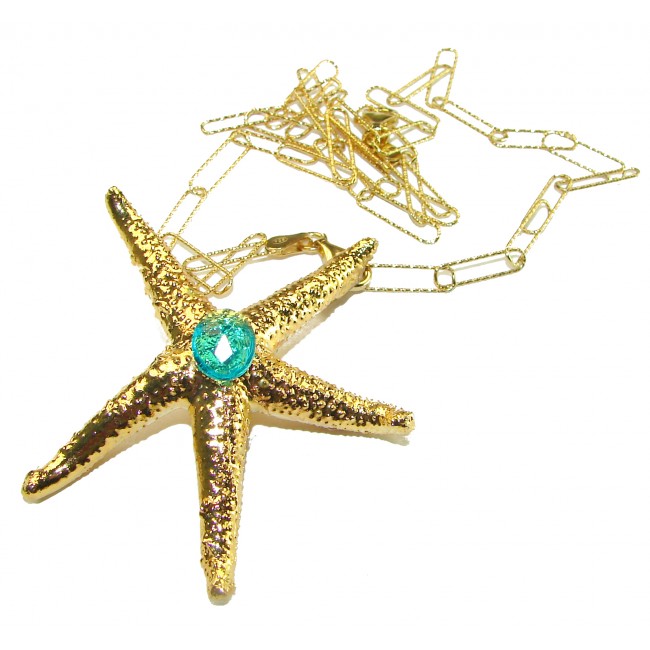 Golden Starfish - Beautiful Nature 3.2 carat Paraiba Tourmaline .925 Sterling silver 14K Gold handcrafted necklace