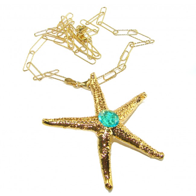 Golden Starfish - Beautiful Nature 3.2 carat Paraiba Tourmaline .925 Sterling silver 14K Gold handcrafted necklace