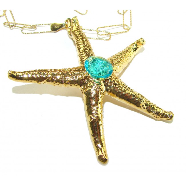 Golden Starfish - Beautiful Nature 3.2 carat Paraiba Tourmaline .925 Sterling silver 14K Gold handcrafted necklace