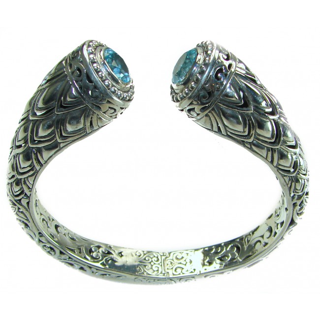 Bali Legacy 49.5 grams authentic Swiss Blue topaz Floral Bracelet in .925 Sterling Silver handcrafted bracelet