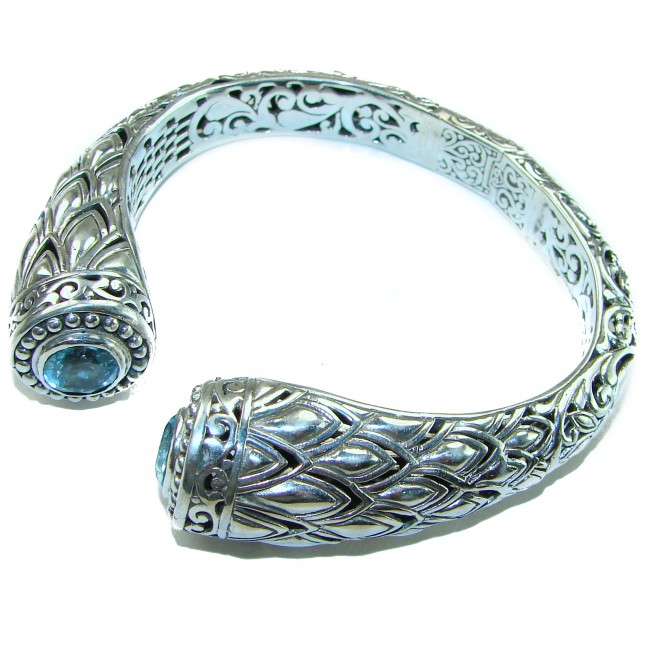 Bali Legacy 49.5 grams authentic Swiss Blue topaz Floral Bracelet in .925 Sterling Silver handcrafted bracelet