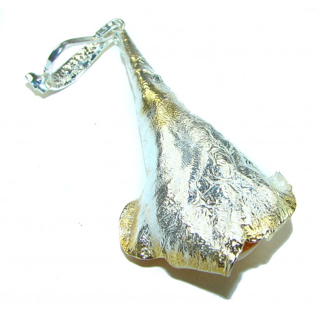 Large Honay Drop authentic Baltic Amber 2 tones .925 Sterling Silver handmade Pendant