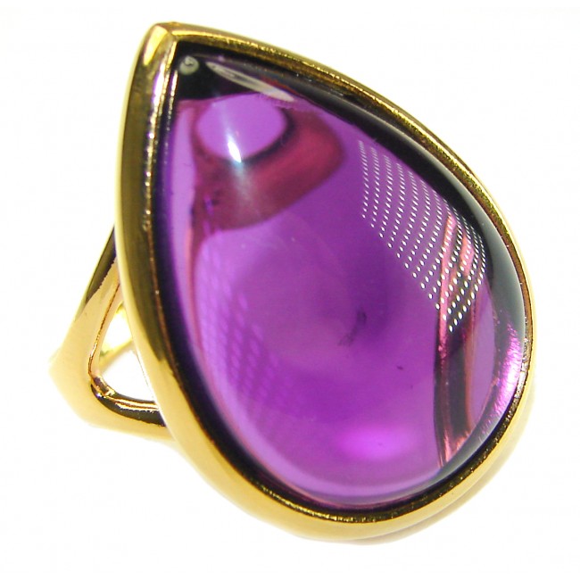 Purple Tear 22.2 carat Amethyst 14K Gold over .925 Sterling Silver Handcrafted Large Ring size 8