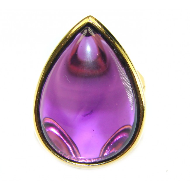 Purple Tear 22.2 carat Amethyst 14K Gold over .925 Sterling Silver Handcrafted Large Ring size 8