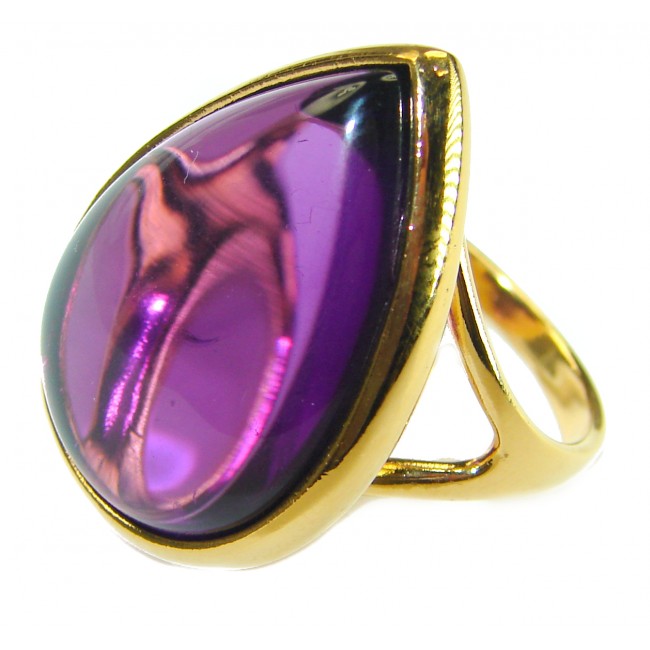 Purple Tear 22.2 carat Amethyst 14K Gold over .925 Sterling Silver Handcrafted Large Ring size 8