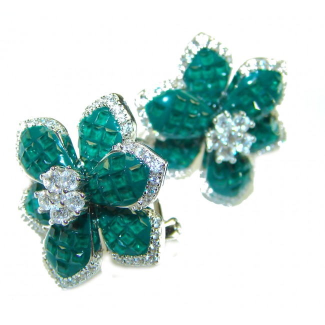 Incredible genuine 5.5 carat Emerald .925 Sterling Silver handcrafted Earrings