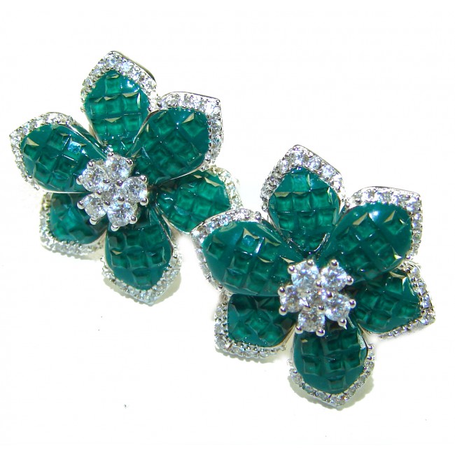 Incredible genuine 5.5 carat Emerald .925 Sterling Silver handcrafted Earrings