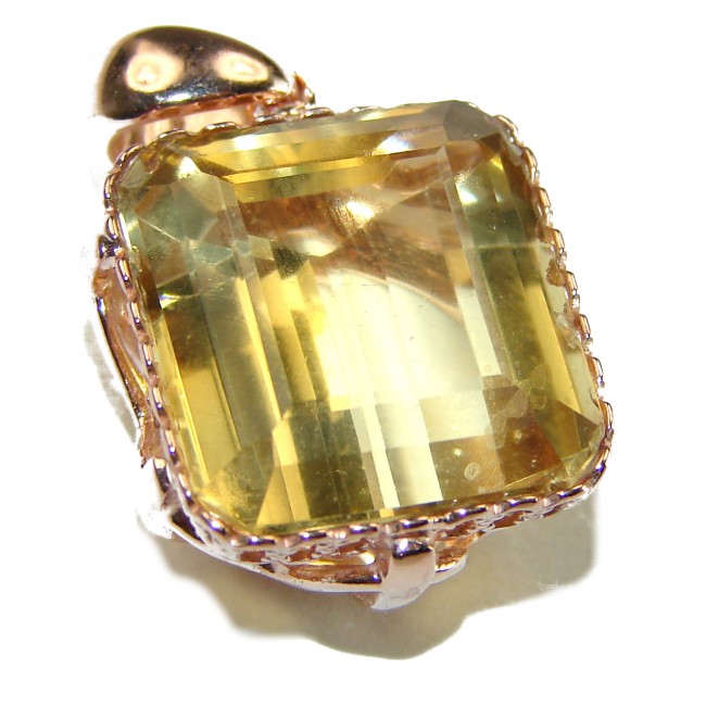 Emerald cut 10.3 carat Lemon Quartz 14K Gold over .925 Sterling Silver handcrafted pendant