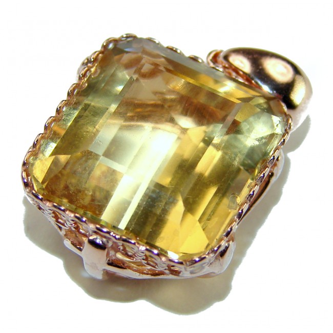 Emerald cut 10.3 carat Lemon Quartz 14K Gold over .925 Sterling Silver handcrafted pendant