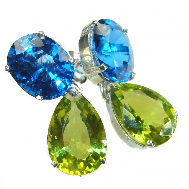 EVA authentic 15.9 carat London Blue Topaz Peridot .925 Sterling Silver handmade earrings