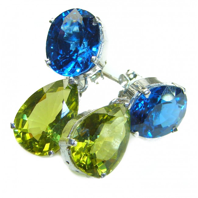 EVA authentic 15.9 carat London Blue Topaz Peridot .925 Sterling Silver handmade earrings