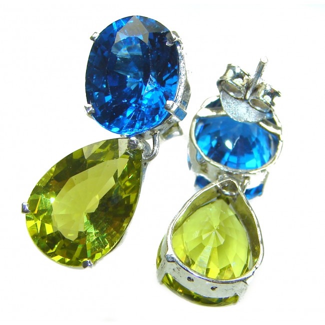 EVA authentic 15.9 carat London Blue Topaz Peridot .925 Sterling Silver handmade earrings