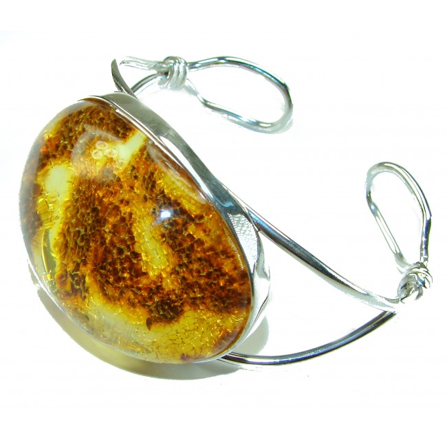 Modern Design Genuine AAAAA QUALITY Baltic Amber .925 Sterling Silver handamde Bracelet / Cuff