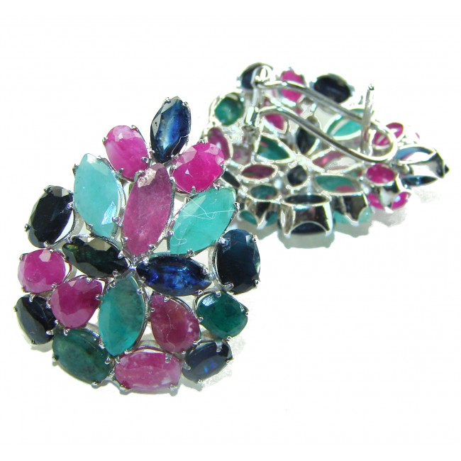 Carmen - Precious Natural 27.5 carat Ruby Emerald Sapphire .925 Sterling Silver handcrafted earrings