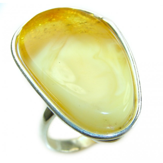 Modern Concept Natural Butterscotch Baltic Amber .925 Sterling Silver Large ring s. 8 adjustable