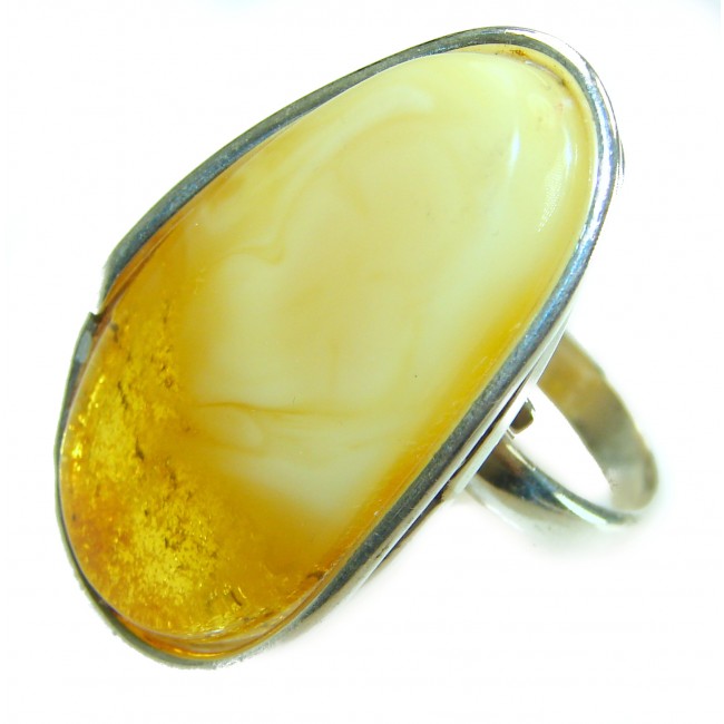 Modern Concept Natural Butterscotch Baltic Amber .925 Sterling Silver Large ring s. 8 adjustable